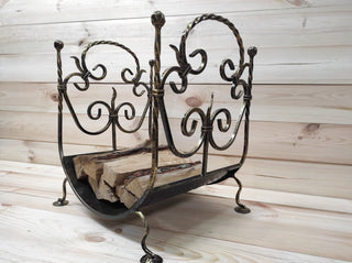 Log holder, Firewood storage, Firewood rack, Firewood basket, Metal basket for firewood, Storage basket, Wrought iron basket