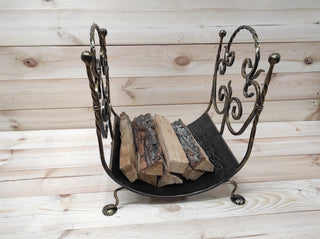 Hand Forged Wrought Iron Firewood Basket - Custom Color Log Holder