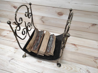 Hand Forged Wrought Iron Firewood Basket - Custom Color Log Holder