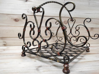 Hand Forged Wrought Iron Log Holder: Firewood Storage Basket