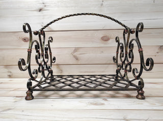 Hand Forged Wrought Iron Log Holder: Firewood Storage Basket