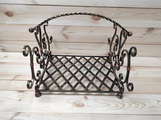 Hand Forged Wrought Iron Log Holder: Firewood Storage Basket