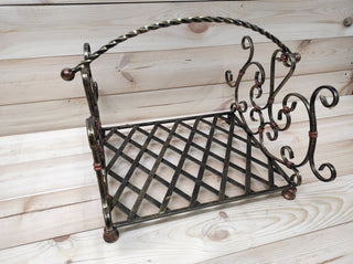 Hand Forged Wrought Iron Log Holder: Firewood Storage Basket