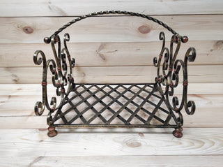 Hand Forged Wrought Iron Log Holder: Firewood Storage Basket