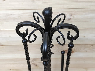 Hand Forged Fireplace Tools Set: Iron Fire Poker, Tongs, Shovel & Broom