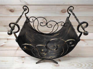 Hand Forged Wrought Iron Log Holder: Firewood Storage Basket