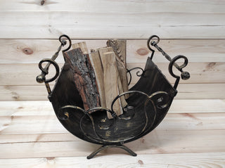 Hand Forged Wrought Iron Log Holder: Firewood Storage Basket