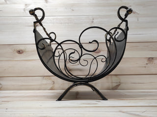 Hand Forged Wrought Iron Log Holder: Firewood Storage Basket