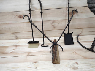 Hand Forged Dragon Fireplace Tool Set: 4 Piece Fire Poker, Tongs, Shovel & Broom