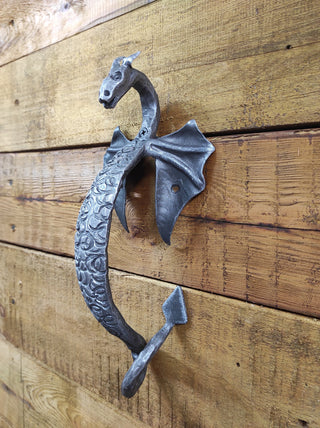 Hand Forged Dragon Door Handle: Wrought Iron Metal Decor