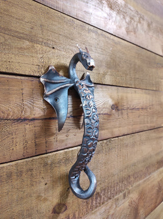 Hand Forged Dragon Door Handle: Wrought Iron Metal Decor