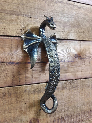 Hand Forged Dragon Door Handle: Wrought Iron Metal Decor