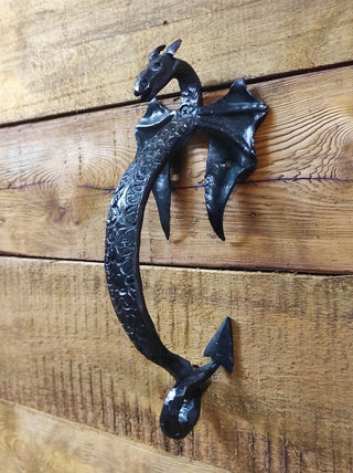 Hand Forged Dragon Door Handle: Wrought Iron Metal Decor