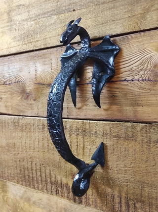 Dragon door handle, door handle, metal handle, hand forged handle, barn door handle, door decor, wrought hardware, metal forged handle