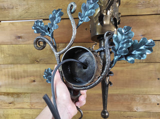 Hand Forged Wrought Iron Wall Sconce: Medieval Viking Torch Lantern