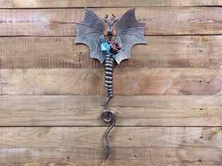 Hand Forged Dragon Door Handle: Wrought Iron Barn Door Decor
