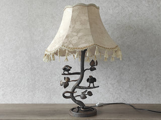 Handmade Forged Bird Table Lamp with Shade