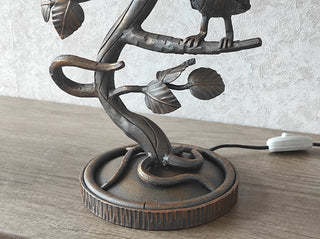 Handmade Forged Bird Table Lamp with Floral Shade
