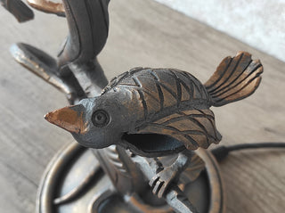 Handmade Forged Bird Table Lamp with Floral Shade