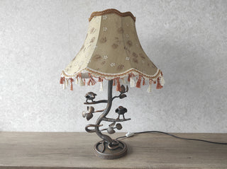 Handmade Forged Bird Table Lamp with Floral Shade