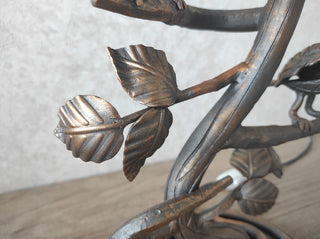 Handmade Forged Bird Table Lamp with Floral Shade