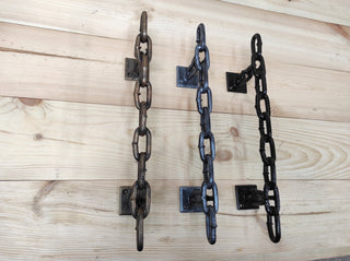 Hand Forged Iron Chain Door Handle: Rustic Barn Decor