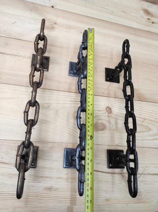 Hand Forged Iron Chain Door Handle: Rustic Barn Decor