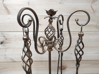 Hand Forged Fireplace Tools Set: Poker, Tongs, Shovel, Broom