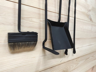 Hand Forged Fireplace Tool Set: Poker, Tongs, Shovel, Broom & Rack