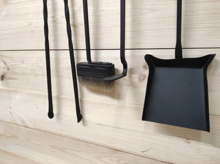 Hand Forged Fireplace Tools Set: Poker, Tongs, Shovel, Broom & Wall Rack