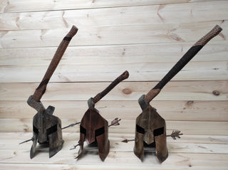 Spartan helmet, axe stand, axe holder, handmade helmet, metal helmet,iron axe holder