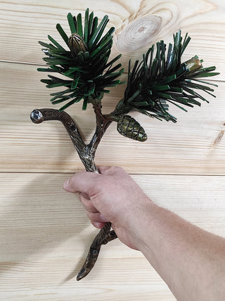 Hand Forged Pine Branch Door Handle: Rustic Metal Barn Door Pull