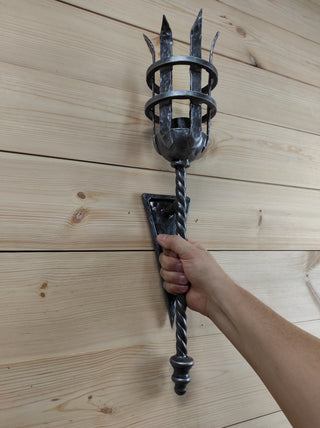 Hand Forged Wrought Iron Wall Sconce: Viking Medieval Torch