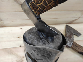 Handmade Spartan Helmet Axe Holder: Metal Axe Stand