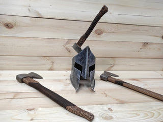 Spartan helmet, axe stand, axe holder, handmade helmet, metal helmet,iron axe holder