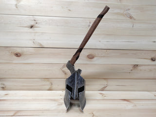 Spartan helmet, axe stand, axe holder, handmade helmet, metal helmet,iron axe holder