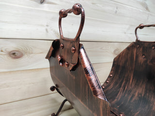 Handmade Wrought Iron Firewood Basket: Rustic Fireplace Log Holder