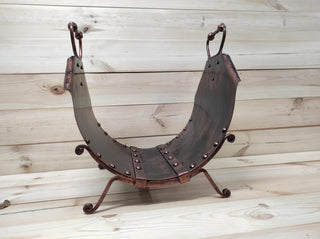 Handmade Wrought Iron Firewood Basket: Rustic Fireplace Log Holder