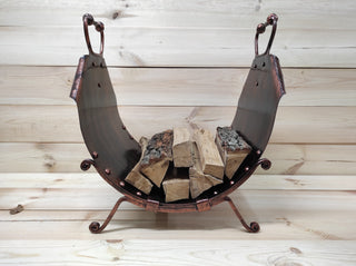 Handmade Wrought Iron Firewood Basket: Rustic Fireplace Log Holder