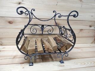 Handmade Wrought Iron Firewood Basket: Decorative Fireplace Log Holder