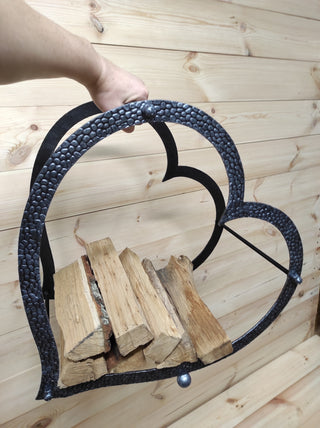 Heart Firewood Basket: Wrought Iron Fireplace Log Holder