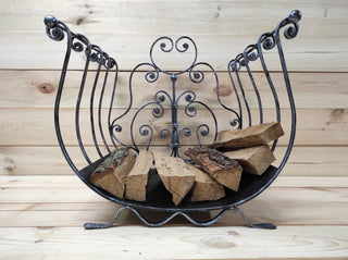 Handmade Wrought Iron Log Holder: Decorative Firewood Basket