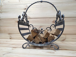 Hand Forged Firewood Basket: Wrought Iron Log Holder