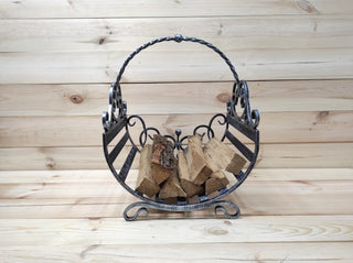 Hand Forged Firewood Basket: Wrought Iron Log Holder