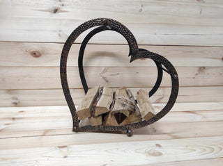 Handmade Heart Firewood Rack: Wrought Iron Fireplace Basket