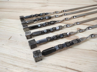 Hand Forged Stainless Steel Skewers with Dice Handles - Set of 6