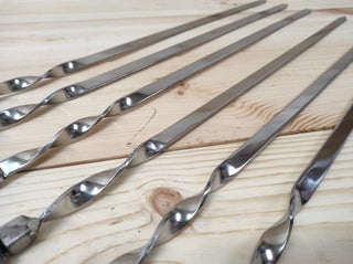 Hand Forged Stainless Steel Skewers with Dice Handles - Set of 6