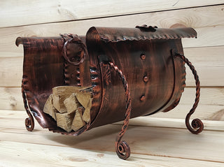 Handmade Wrought Iron Log Holder: Rustic Firewood Basket