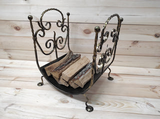 Hand Forged Wrought Iron Firewood Basket - Custom Color Log Holder