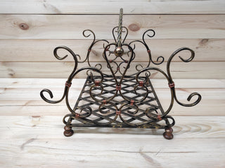 Hand Forged Wrought Iron Log Holder: Firewood Storage Basket